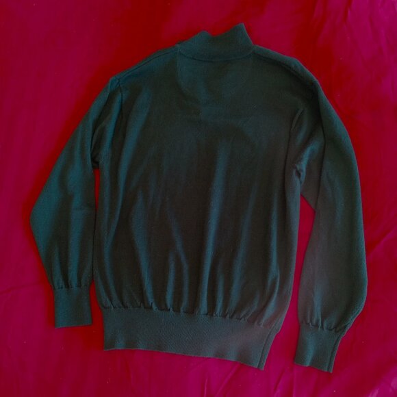 Orvis 100% MERINO WOOL Forest Green 1/4-Zip Sweater w/Leather Zipper Trim - Picture 4 of 7